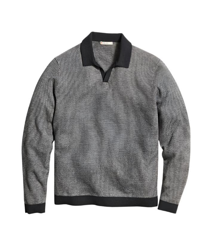 Marine Layer Liam LS Sweater Polo - Black Oyster Pearl