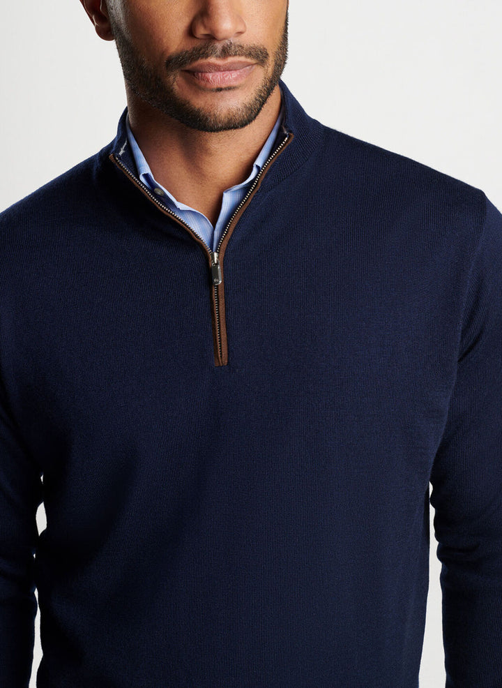 Peter Millar Autumn Crest Suede Quarter Zip - Navy