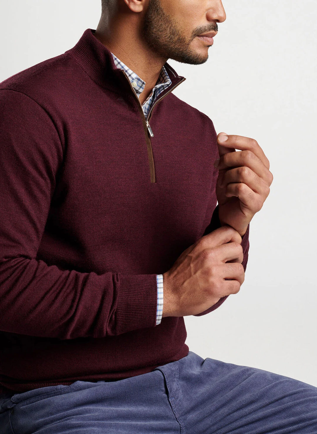 Peter Millar Autumn Crest Suede Quarter Zip - Winterberry