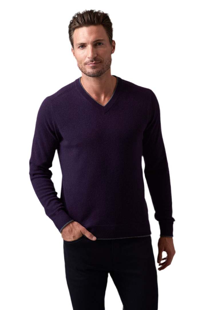 Raffi Cashmere V-Neck Sweater - Eggplant