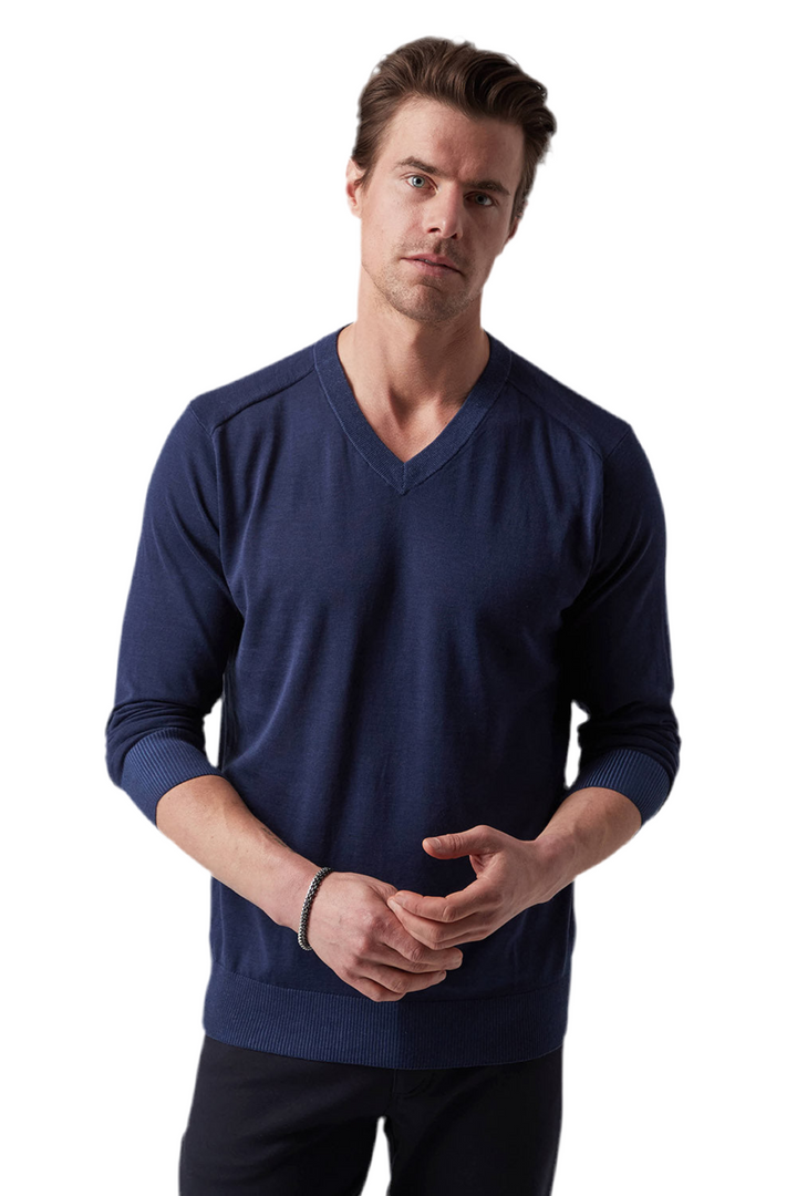 Raffi Jersey Vneck Sweater - Navy