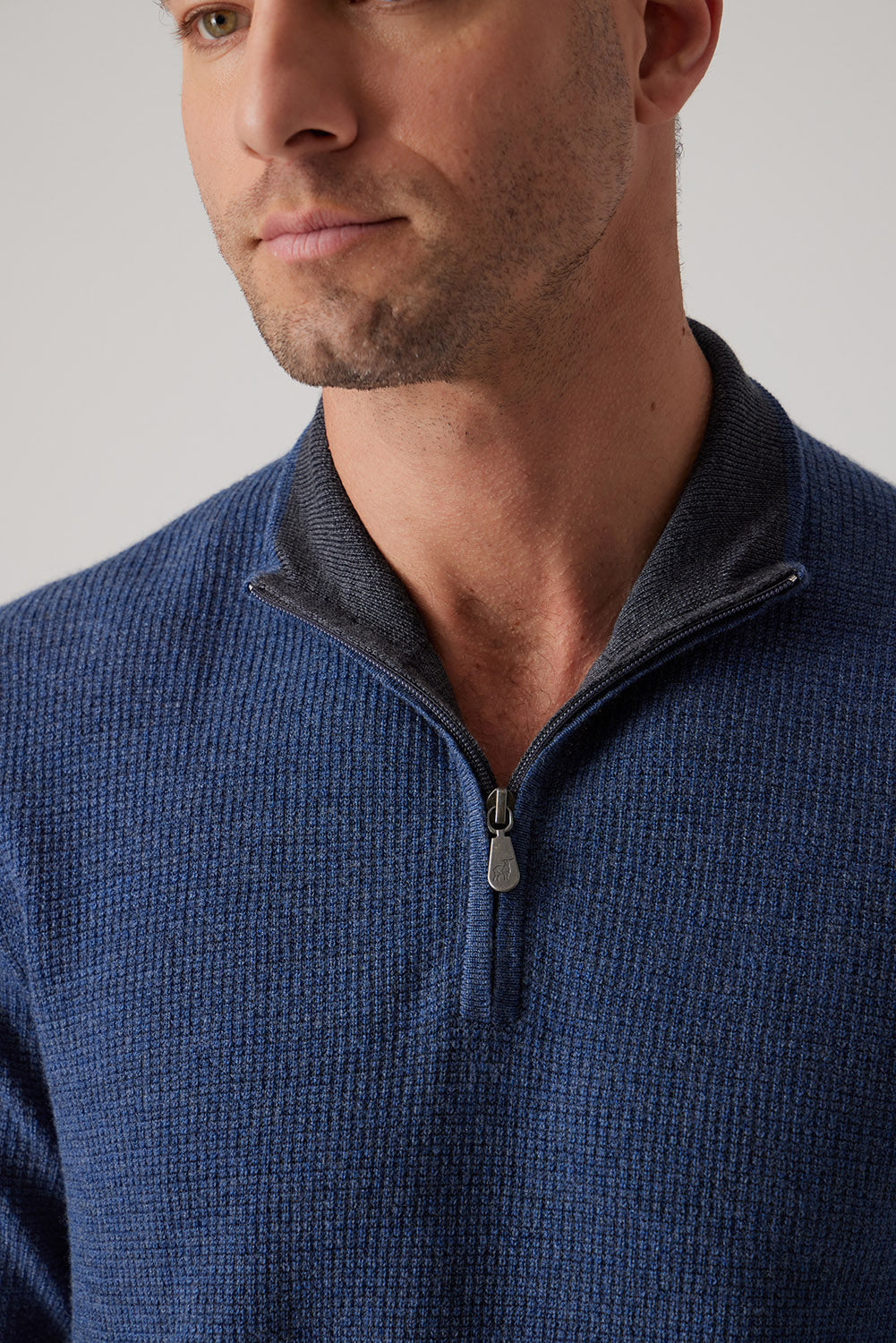 Raffi Merino Waffle Quarter Zip - Indigo