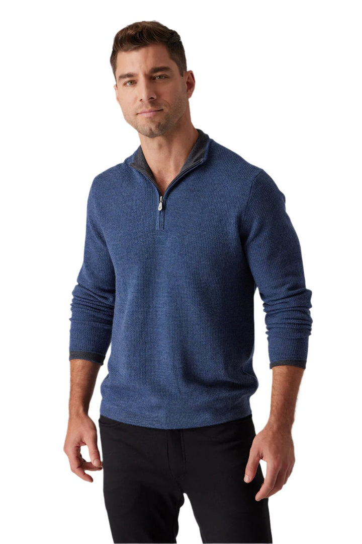 Raffi Merino Waffle Quarter Zip - Indigo