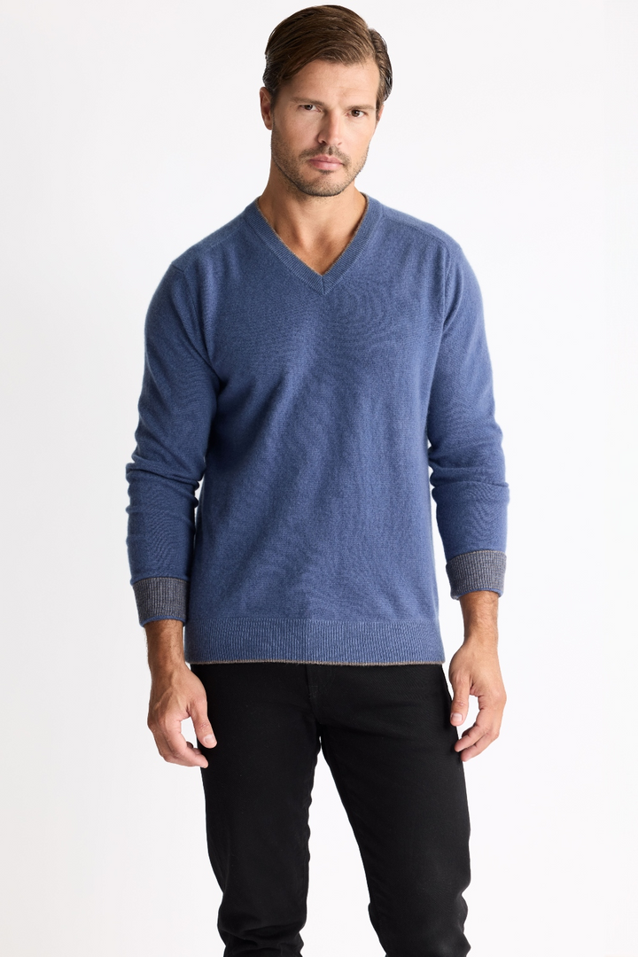 Raffi Cashmere V-neck Sweater - Atlantic