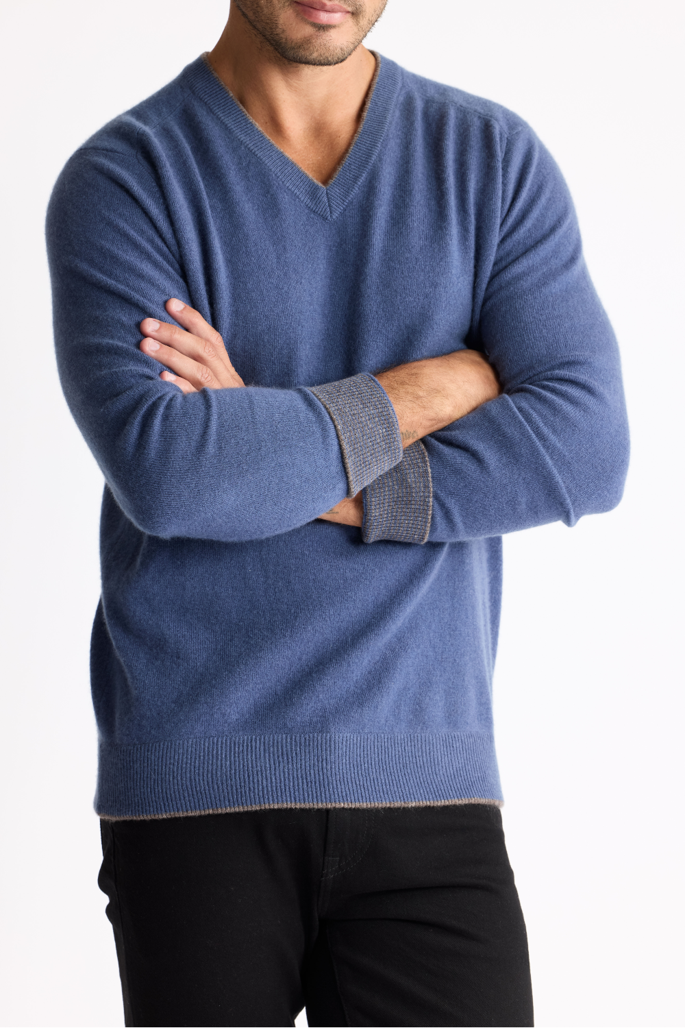 Raffi Cashmere V-neck Sweater - Atlantic