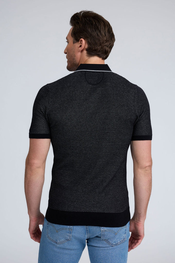 Raffi Textured Johnny Collar Polo - Black