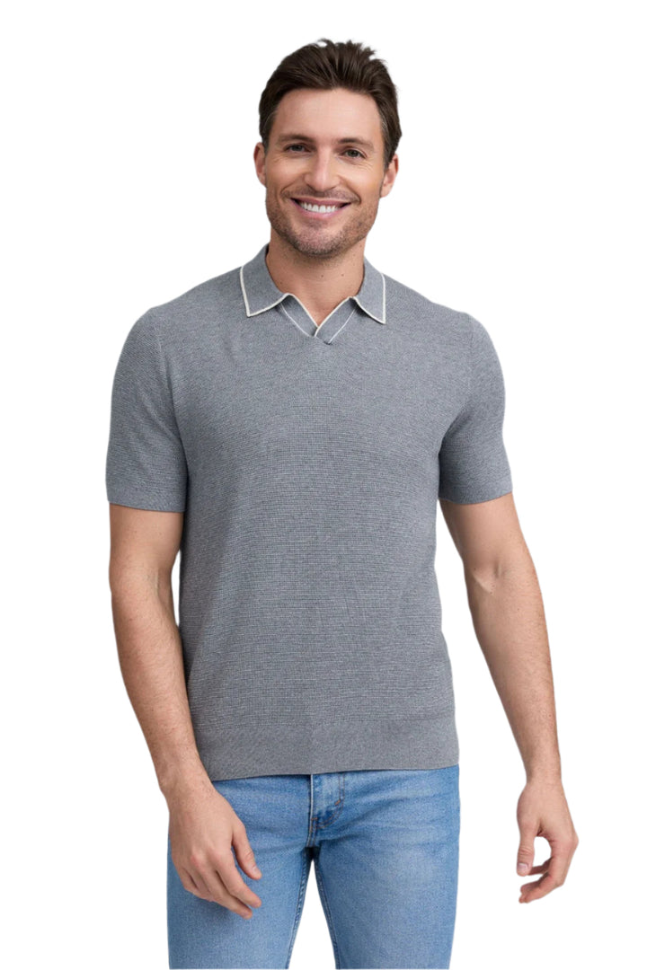 Raffi Textured Johnny Collar Polo - Grey