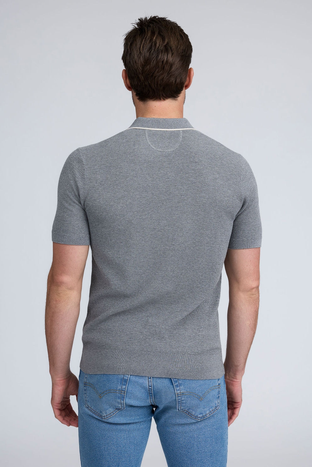 Raffi Textured Johnny Collar Polo - Grey