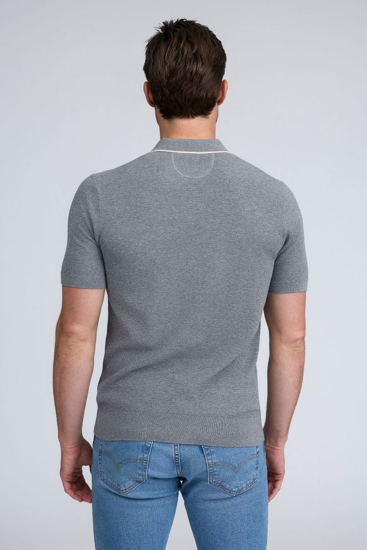 Raffi Textured Johnny Collar Polo - Grey