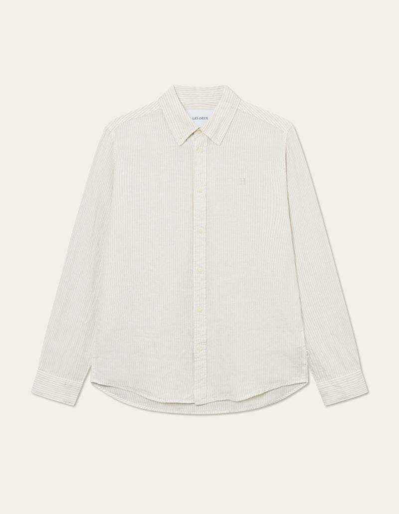 Les Deux Kristian Linen B.D. Shirt - Ivory/Walnut