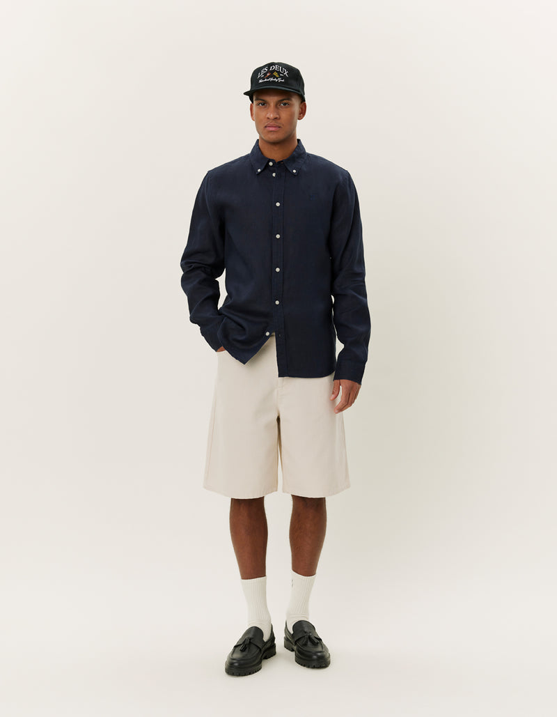 Les Deux Kristian Linen B.D. Shirt - Navy