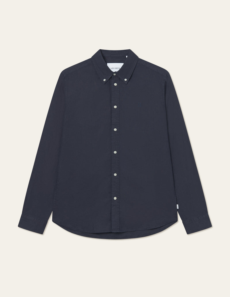 Les Deux Kristian Linen B.D. Shirt - Navy