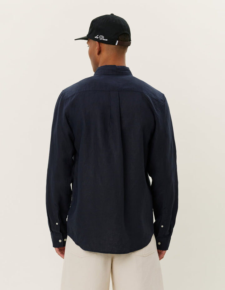 Les Deux Kristian Linen B.D. Shirt - Navy