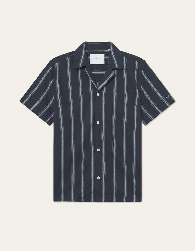 Les Deux Lawson Stripe SS Shirt - Navy