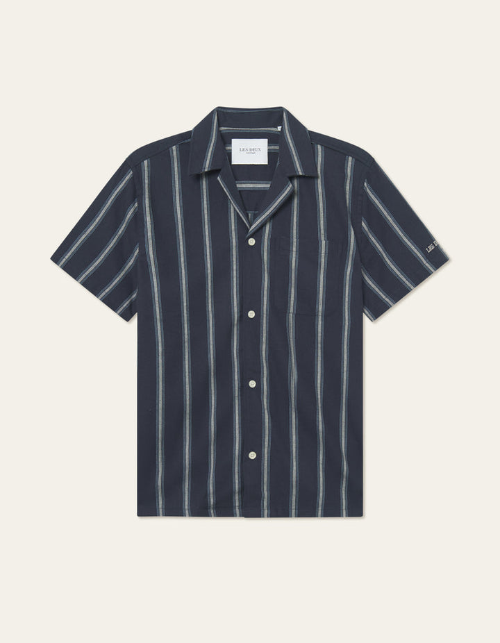 Les Deux Lawson Stripe SS Shirt - Navy