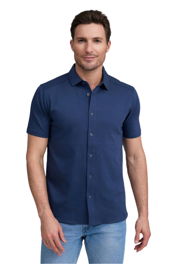 Raffi Textured SS Button-down Shirt - Midnight