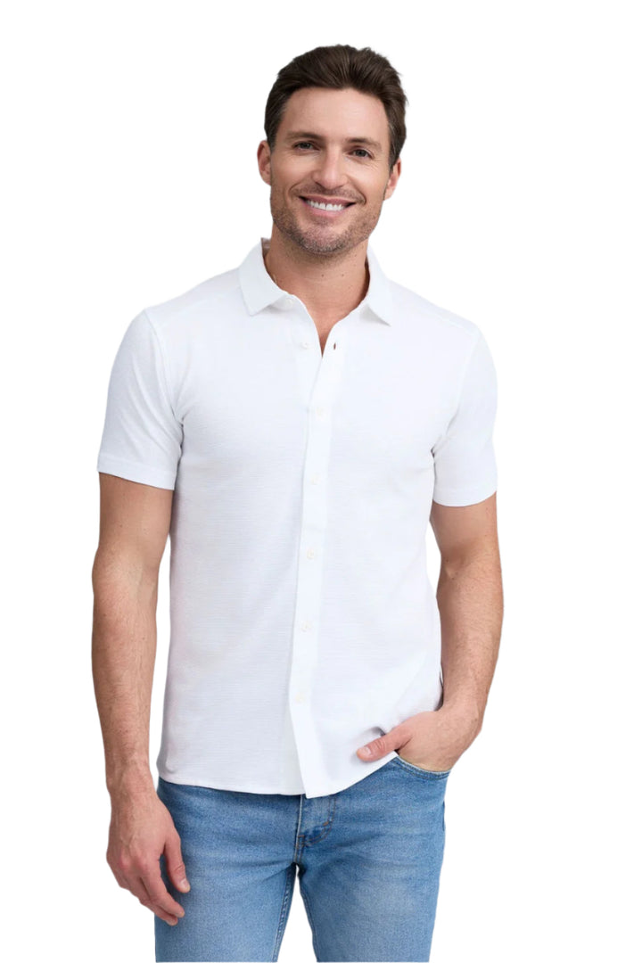 Raffi Textured SS Button-down Shirt - White