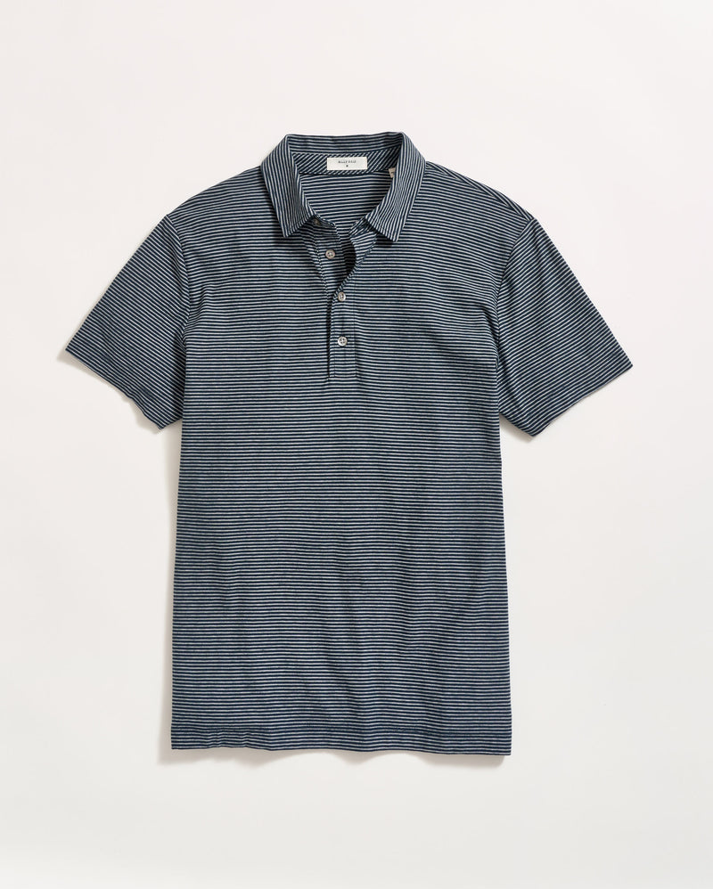 Billy Reid Stripe Pensacola Polo - Carbon Blue/Silver