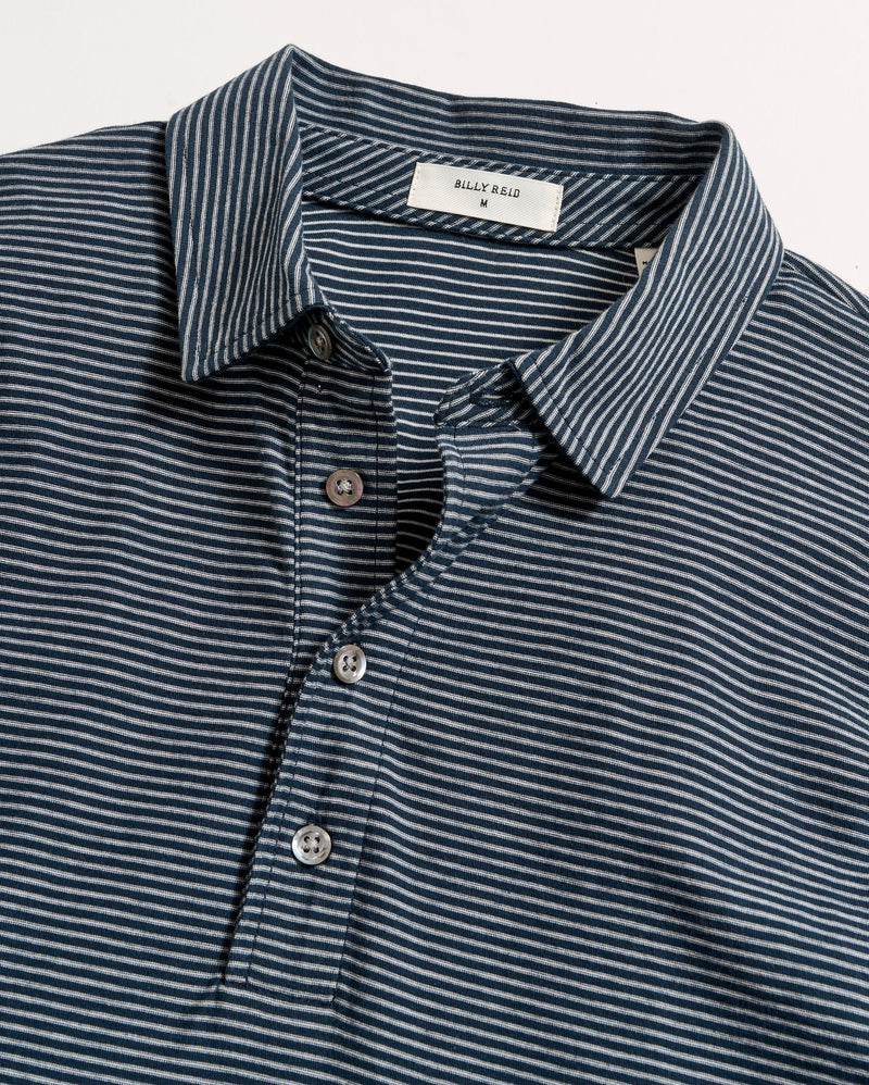 Billy Reid Stripe Pensacola Polo - Carbon Blue/Silver