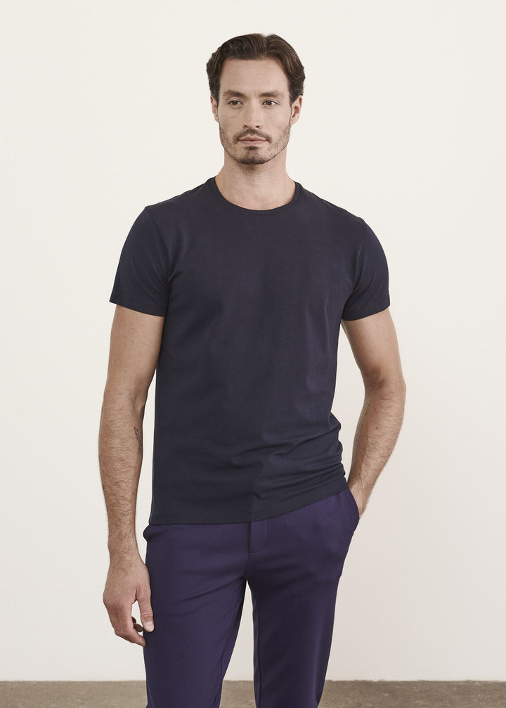 Patrick Assaraf Iconic Pima Cotton Stretch Crew T-Shirt Midnight